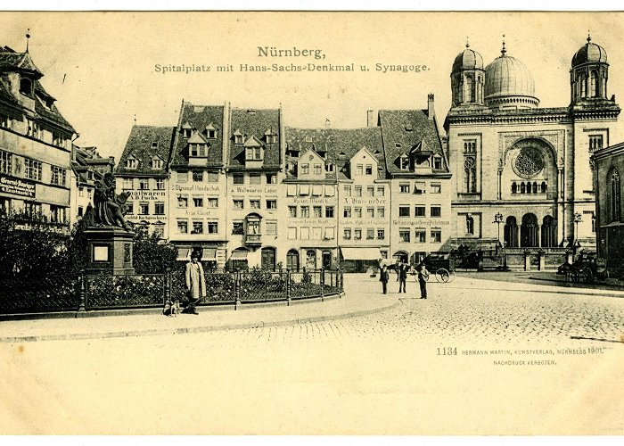 Hans Sachs Platz and Hans Sachs Denkmal Nürnberg, Spitalplatz mit Hans-Sachs-Denkmal u. Synagoge. | TIFY photo